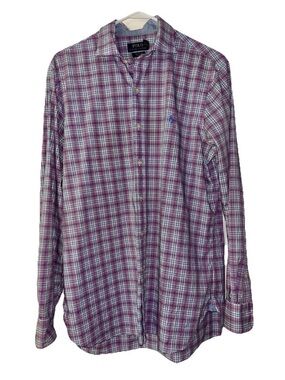 Polo Ralph Lauren Men's Button Up Shirt Pink Plaid Stretch Cotton Size Medium